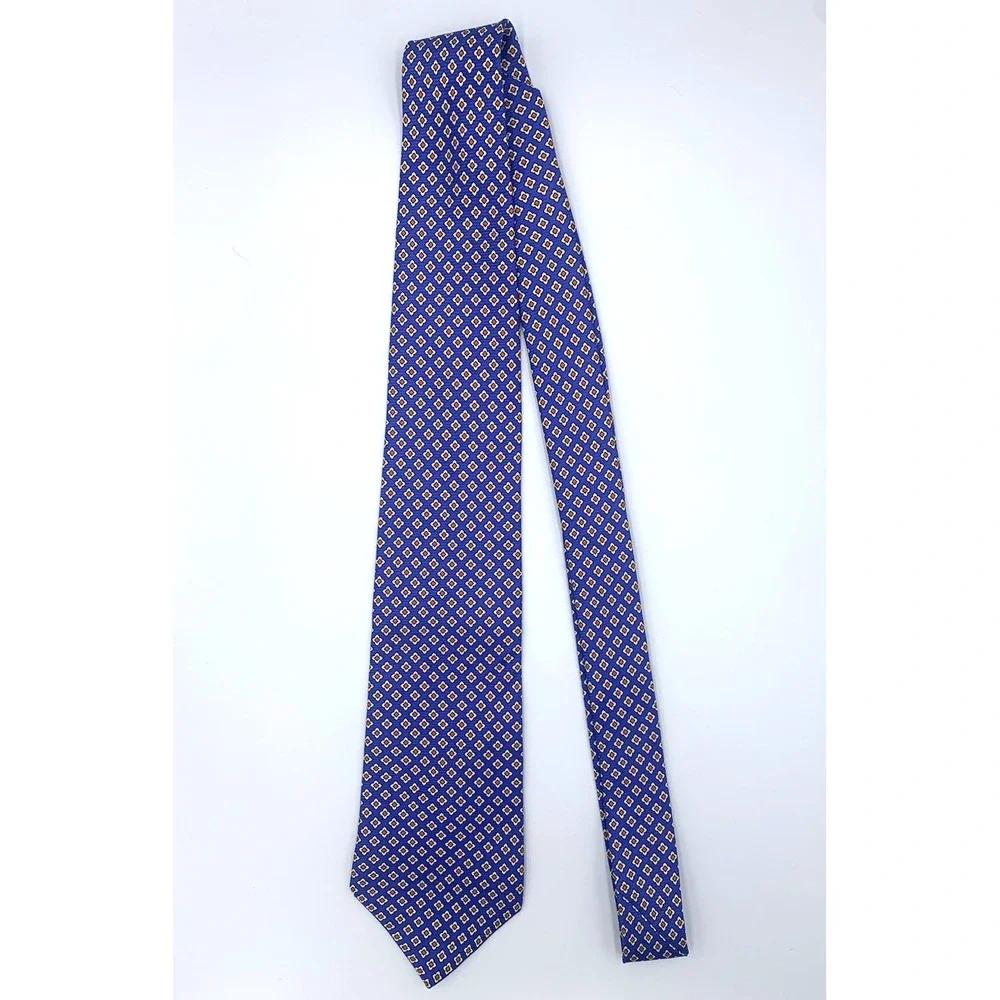 Vintage Lands End Blue Geometric‎ 100% Silk Men's Tie - 59 1/2